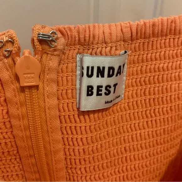 Sunday Best Vibrant Neon Orange Linen Blend Lined Spaghetti Strap Mini Dress M - Picture 3 of 9